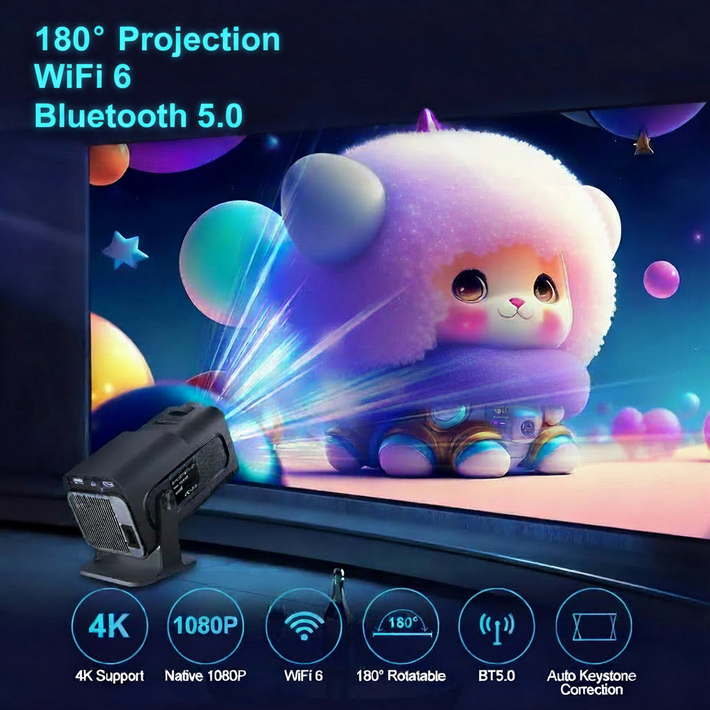 180° Rotatable Projector with WiFi BT on a dark background